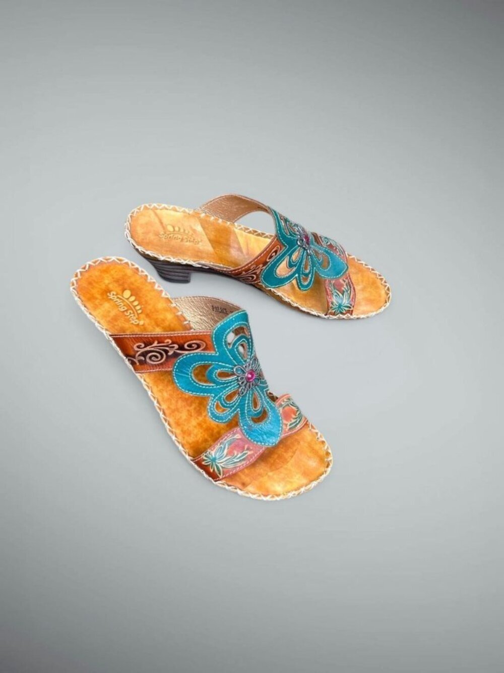 Spring Step Palace Slide Sandals Colorful Floral Leather Size 39/9